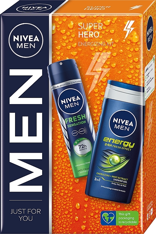 NIVEA MEN Super Hero (Deospray 150ml + Duschgel 250ml) - Körperpflegeset — Bild N1