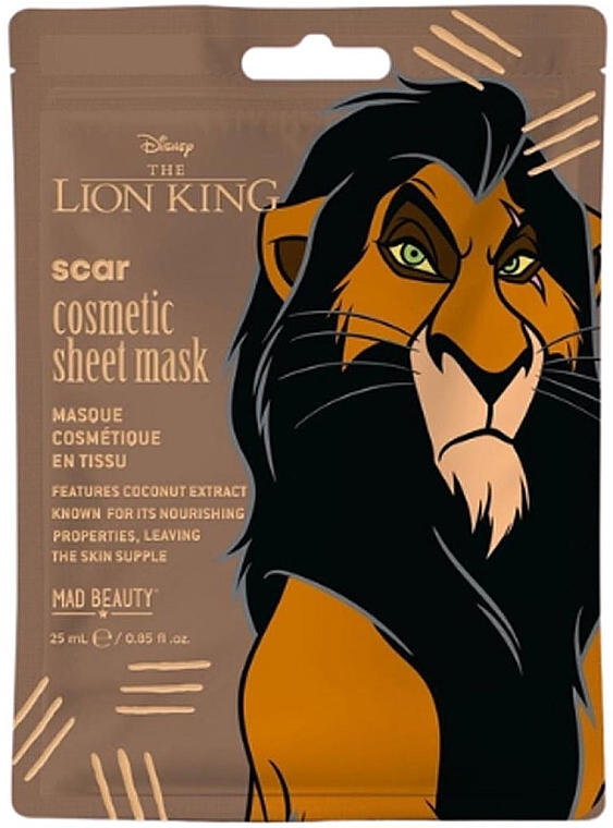 Gesichtsmaske mit Kokosextrakt - Mad Beauty Disney The Lion King Scar Cosmetic Sheet Mask  — Bild N1