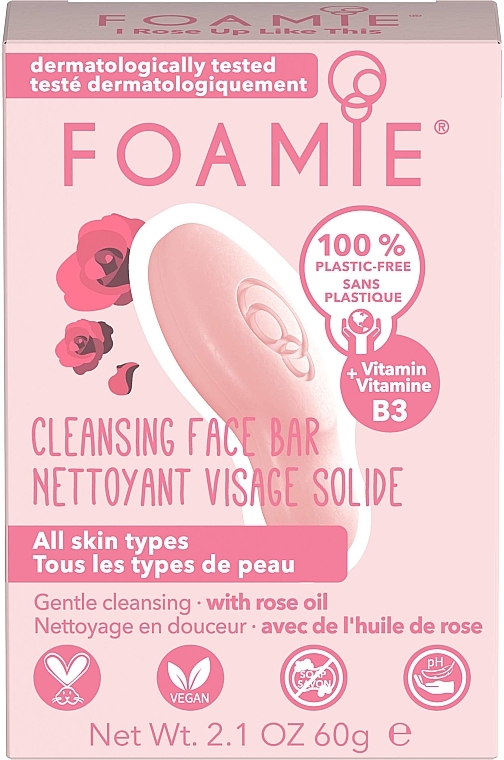 Feste Gesichtsseife mit Vitamin B3 und Rosenöl - Foamie Cleansing Face Bar — Bild N1