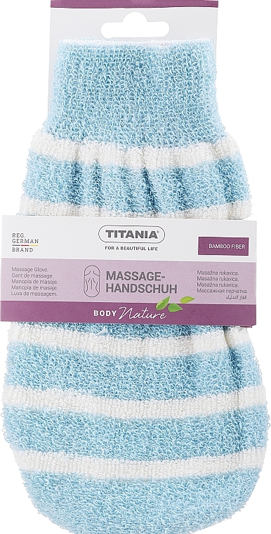 Zweifarbiger Massagehandschuh blau mit weißen Streifen - Titania — Bild N1
