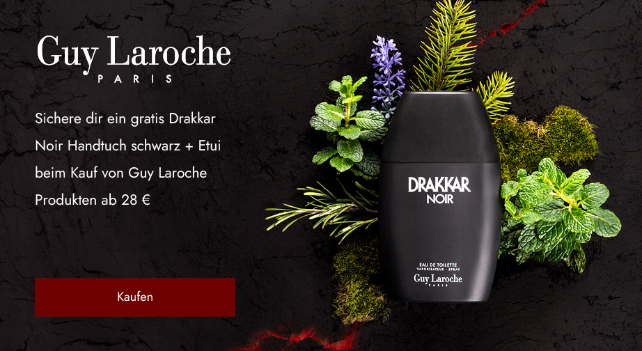 Beim Kauf von Guy Laroche Produkten ab 28 € erhältst du ein gratis Drakkar Noir Handtuch schwarz + Etui