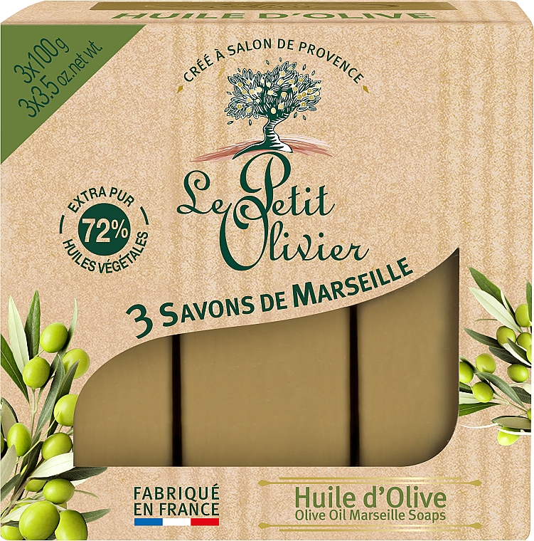 Traditionelle Marseille-Seifen mit Olivenöl 3 St. - Le Petit Olivier 3 traditional Marseille soaps Olive oil — Bild N1