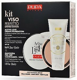 Set - Pupa Kit Viso Perfetto Active Light Cream Foundation Compact And Maschera Peel Off Illuminante — Bild N1