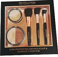 Düfte, Parfümerie und Kosmetik Set - Makeup Revolution Ultra Professional Duo Face Sculpt & Illuminate Collection (brush/3pc + powder/15g + illuminator/powder/6.6g)