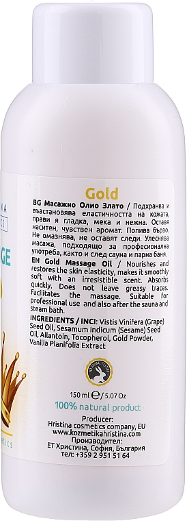 Pflegendes und regenerierendes Massageöl für den Körper mit Goldpuder - Hristina Professional Gold Massage Oil — Bild N2