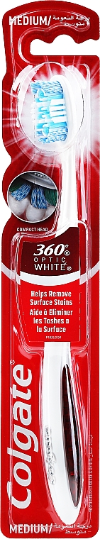 Zahnbürste mittel 360° Optic White weiß-rot - Colgate 360 Degrees Toothbrush Optic White Medium — Bild N1