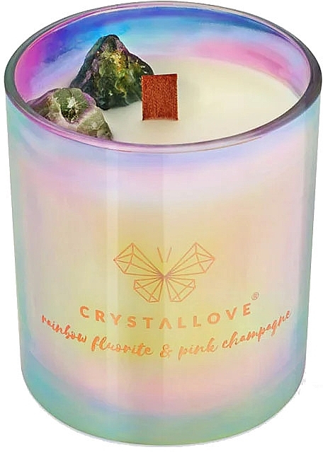 Sojakerze mit schillerndem Fluorit und rosa Champagner - Crystallove Soy Candle With Rainbow Fluorite And Pink Champagne — Bild N1