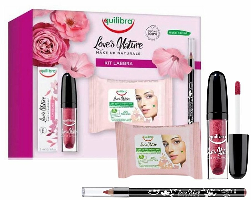 Make-up Set (Lippenstift 1.8g + Lipgloss 3ml + Make-up-Entferner-Tücher 15 St.) - Equilibra Love's Nature Make Up — Bild N2