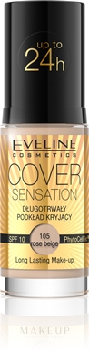 Langanhaltende Foundation SPF 10 - Eveline Cosmetics Cover Sensation — Bild 105 - Rose Beige