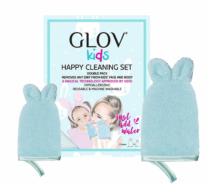 Handschuh-Set zur Gesichtsreinigung - Glov Kids Happy Cleaning Set Blue (Handschuh groß 1 St. + Handschuh klein 1 St.) — Bild N1