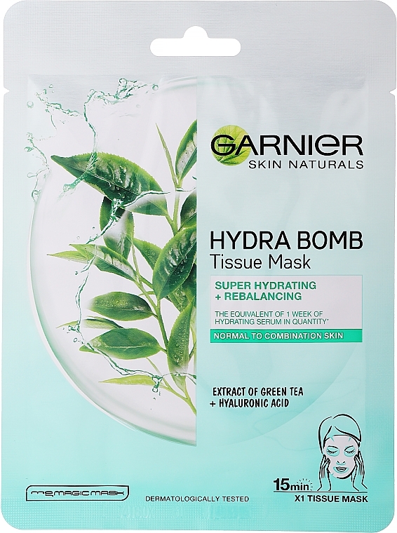 Feuchtigkeitsspendende und erfrischende Tuchmaske für das Gesicht mit grünem Tee und Hyaluronsäure - Garnier Skin Naturals — Bild N1
