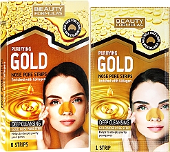 Düfte, Parfümerie und Kosmetik Porenverfeinernde Mitesser-Pflaster für Nase mit Kollagen - Beauty Formulas Purifying Gold Nose Pore Strips