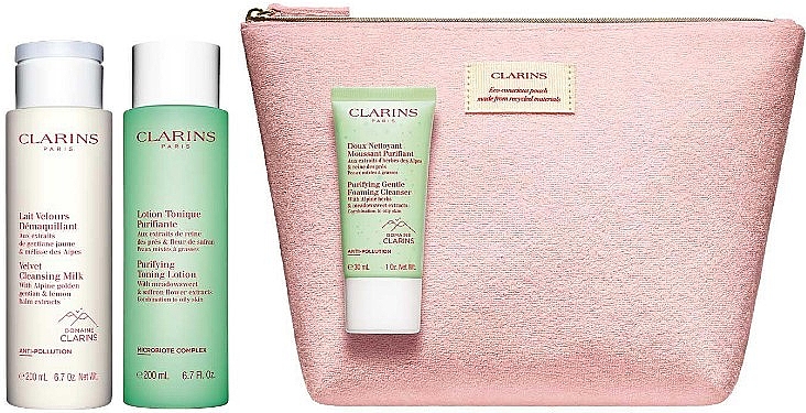 Set - Clarins Premium Cleansing Bag (cl/milk/200ml + f/lot/200ml + f/cl/30ml + bag/1pcs) — Bild N2