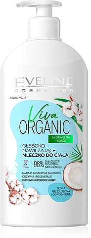 Tief feuchtigkeitsspendende Körpermilch Baumwolle und Kokosnuss - Eveline Cosmetics Viva Organic Cotton And Coconut — Bild N1