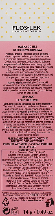Revitalisierende Lippenmaske mit Zitrone - Floslek Vege Lip Care Lip Mask Lemon Renewal — Bild N2