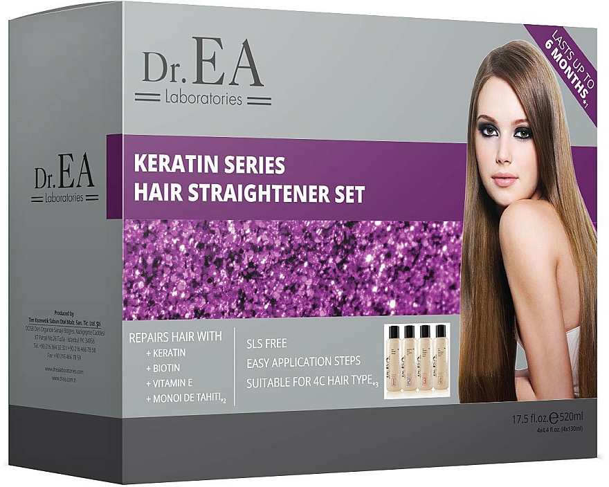 Set - Dr.EA Keratin Series Hair Straightener Set (hair/cr/130ml + shm/130ml + shm/130ml + mask/130ml) — Bild N1