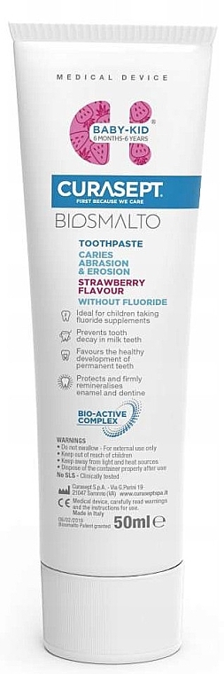 Zahnpasta für Kinder ab 6 Monaten ohne Fluorid - Curaprox Curasept Biosmalto Baby-Kid Caries, Abrasion & Erosion Fluoride-Free — Bild N1