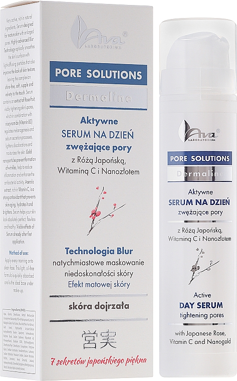 Aufbauendes Gesichtsserum zur Porenverkleinerung mit japanischer Rose, Nanogold, Vitaminen B3 und C - Ava Laboratorium Pore Solutions Serum — Bild N1