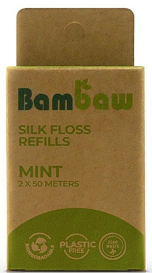 Biologisch abbaubare Zahnseide mit frischem Minzgeschmack 2x50m - Bambaw (Nachfüller ohne Spender) — Bild N1