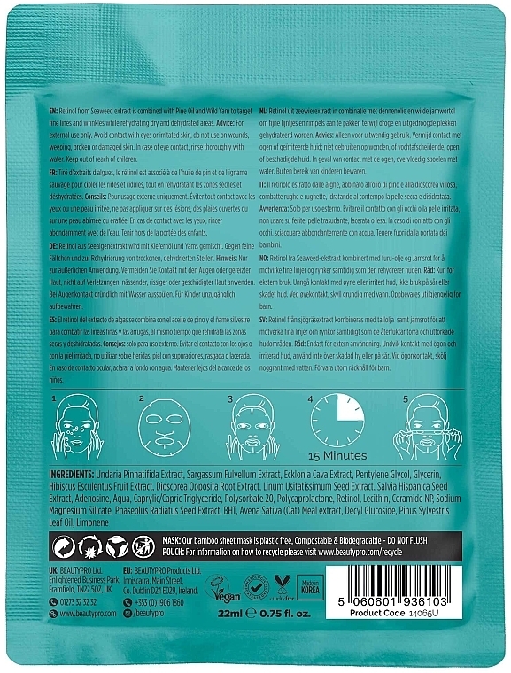 Tuchmaske für das Gesicht mit Retinol - BeautyPro Retinol Anti-Ageing Sheet Mask — Bild N2