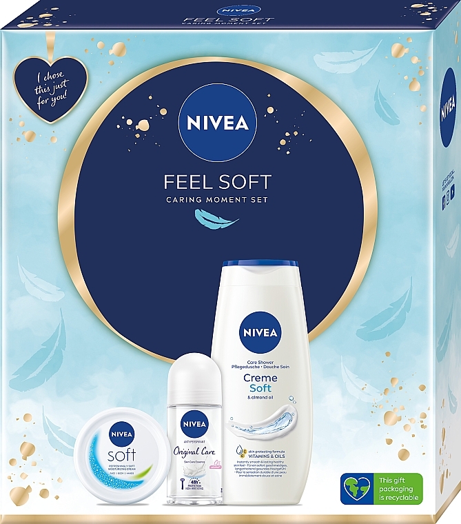 NIVEA Feel Soft (Duschgel 250ml + Deo Roll-on 50ml + Creme 100ml) - Körperpflegeset  — Bild N1