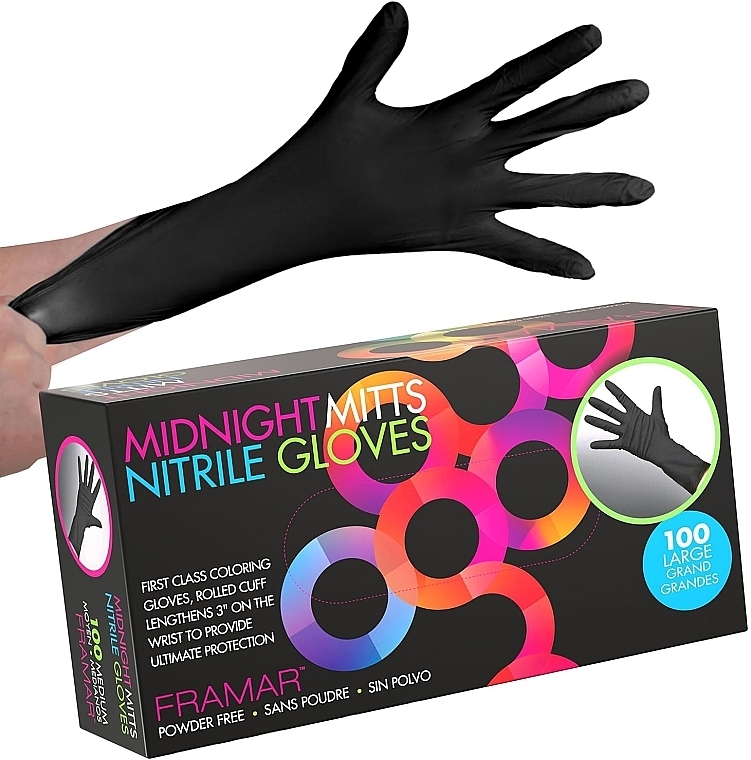 Nitrilhandschuhe puderfrei, schwarz, L, 100 St. - Framar Midnight Mitts Nitrile Gloves Large — Bild N2