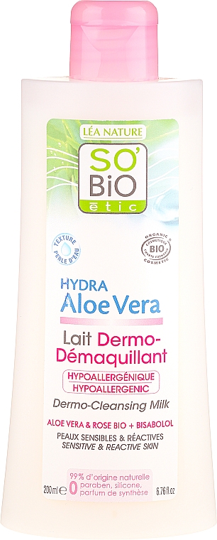 Reinigungsmilch für sehr sensible Gesichtshaut - So'Bio Etic Aloe Vera Dermo-Cleansing Milk — Bild N1