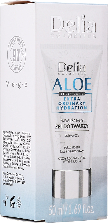 Feuchtigkeitsspendendes Gesichtsgel mit Aloe und Hyaluronsäure - Delia Aloe Jelly Care Extra Ordinary Hydration — Bild N2