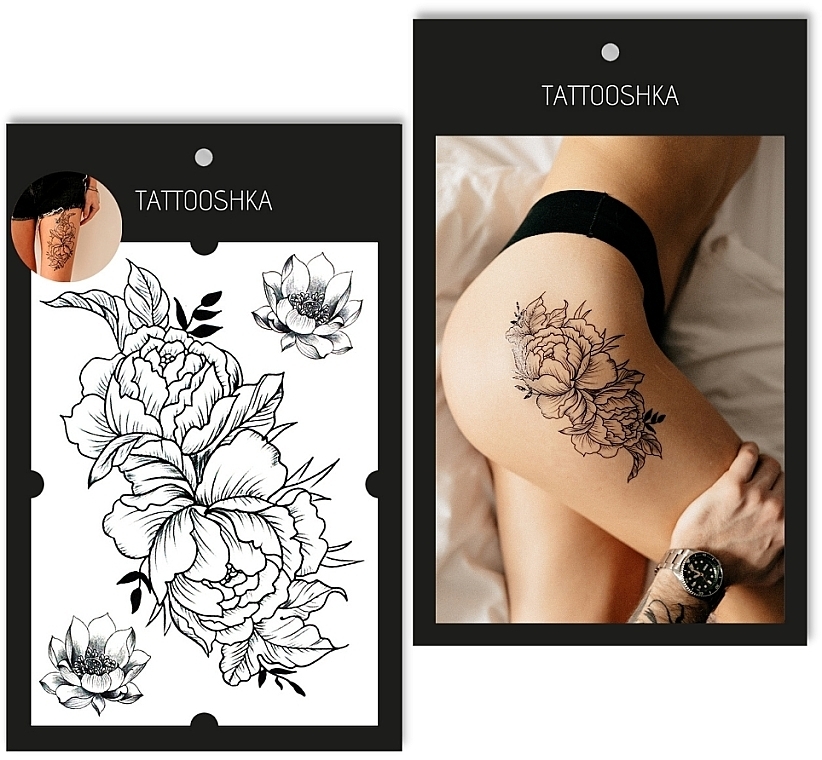 Temporäres Tattoo doppelte Pfingstrose - Tattooshka — Bild N1