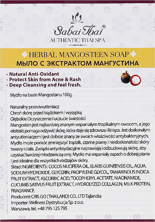 Seife mit Mangostan Extrakt gegen Akne - Sabai Thai Herbal Mangosteen Soap — Bild N3