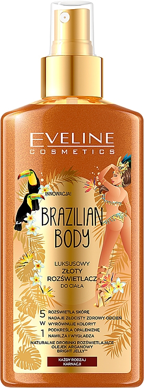 Highlighter für Körper mit Pfeffer- und Arganöl 5in1 - Eveline Cosmetics Brazilian Body Luxury Golden Body