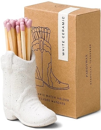 Streichholzetui mit Inhalt, weiß	 - Paddywax Nashville Ceramic Boot Match Holder White — Bild N1