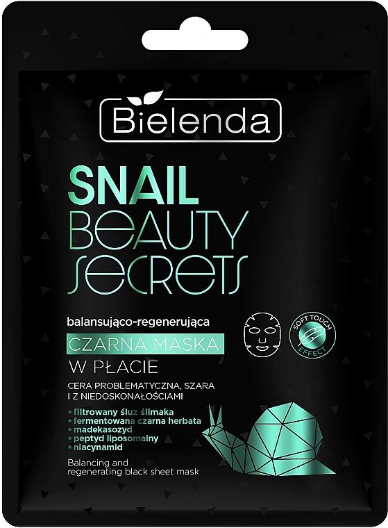 Ausgleichende und regenerierende schwarze Maske  - Bielenda Snail Beauty Secrets Black Sheet Mask  — Bild N1