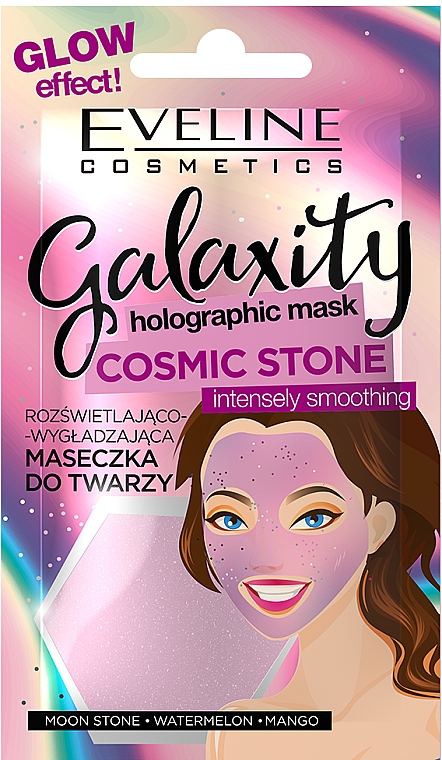 Aufhellende und glättende Gesichtsmaske mit Wassermelone und Mango - Eveline Cosmetics Galaxity Holographic Mask — Bild N1