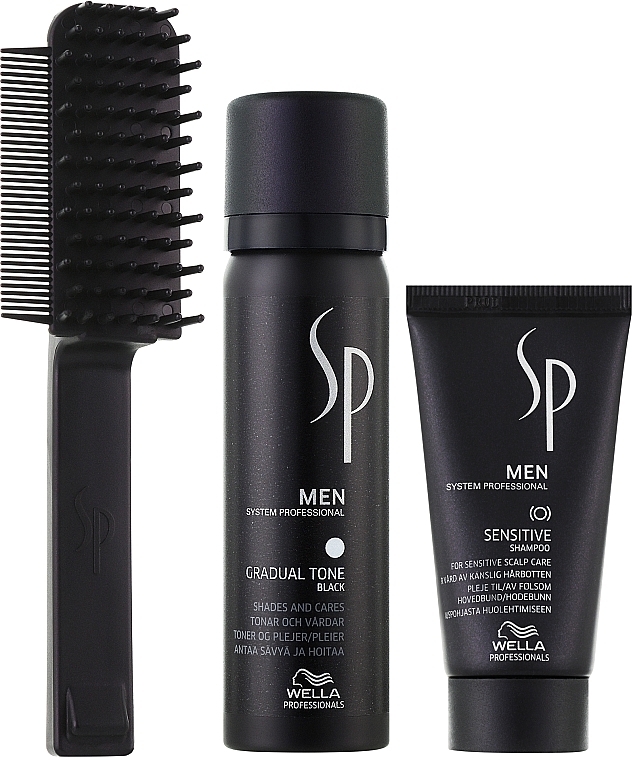 Wella SP Men Gradual Tone Black - Männerset (Getönte Haarmousse 60ml + Shampoo 30ml + Haarbürste) — Foto N2