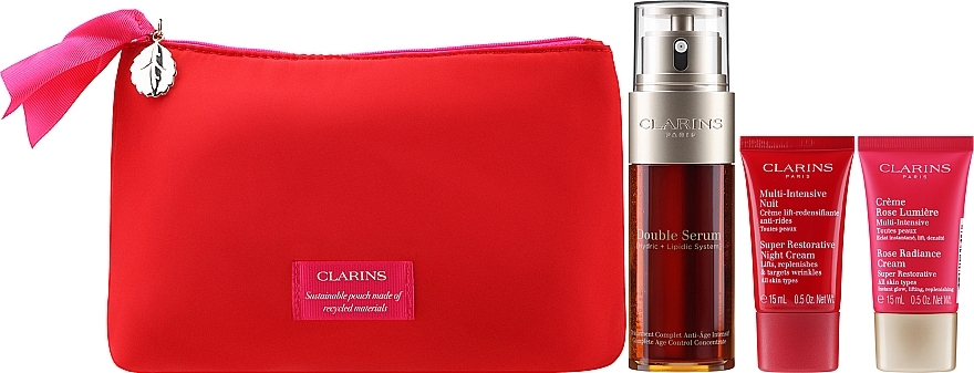 Gesichtspflegeset - Clarins VP Double Serum & Super Restorative (Gesichtsserum 50ml + Gesichtscreme 2x15ml + Kosmetiktasche) — Bild N2