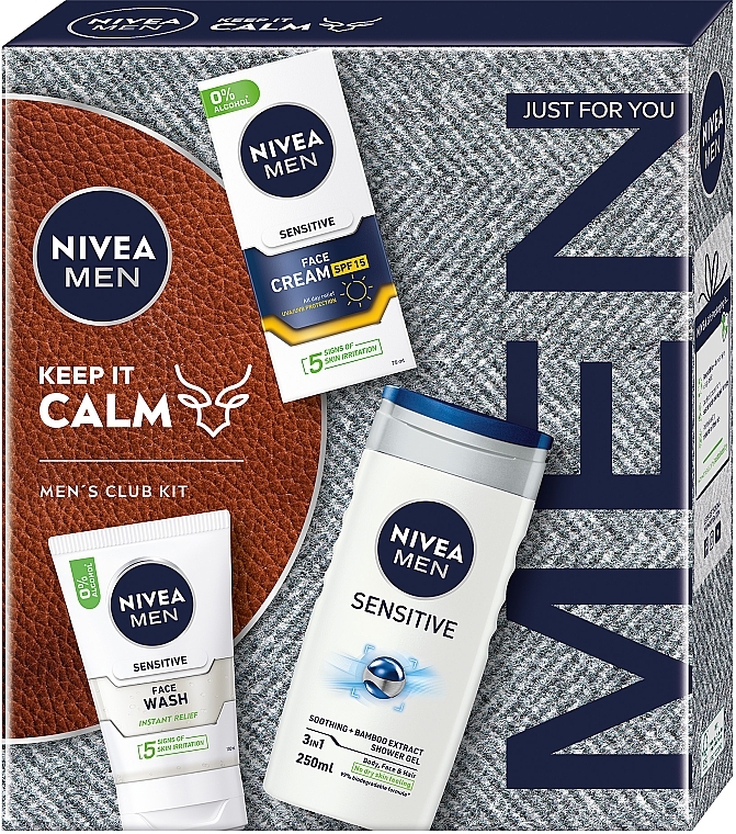 Set - NIVEA MEN Keep It Calm 2024 (Gesichtscreme/75 ml + Waschgel/100 ml + Duschgel/250 ml) — Bild N1