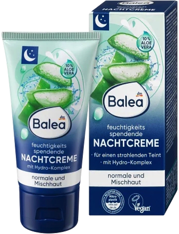 Nachtcreme mit Aloe Vera Saft für normale- und Mischhaut - Balea Nachtcreme Feuchtigkeits Spendend — Bild N1