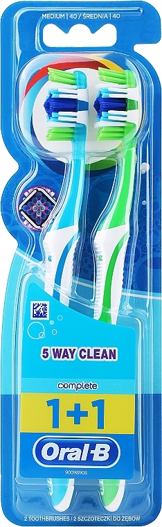 Zahnbürsten-Set 40 mittel blau und grün - Oral-B Complete 5 Way Clean — Bild N1