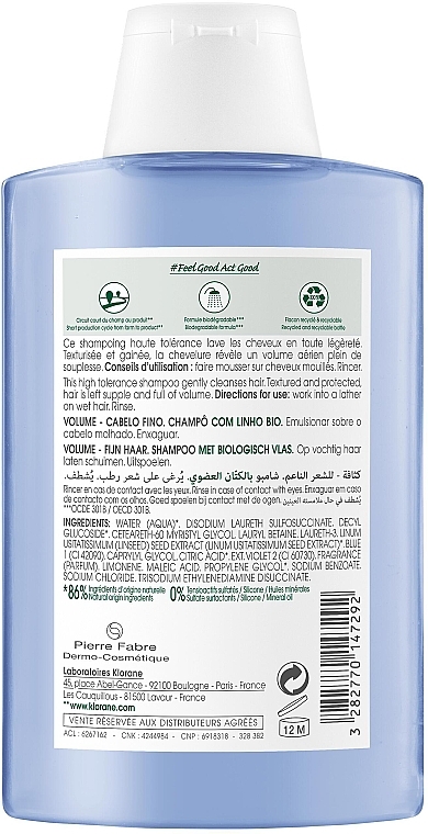 Volumen-Shampoo für dünnes Haar mit Bio-Flachsextrakt - Klorane Volume -Fine Hair with Organic Flax — Bild N2