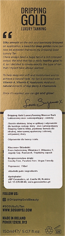 Bräunungsmousse für den Körper mit Hyaluronsäure und Vitamin A und F - Sosu by SJ Dripping Gold Luxury Tanning Mousse — Bild N3