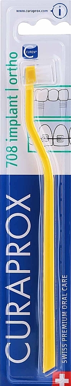 Büschel-Zahnbürste Single CS 708 Implant für Implantate, festsitzenden Prothesen, Brackets, Lingualspangen gelb-weiß - Curaprox — Bild N1