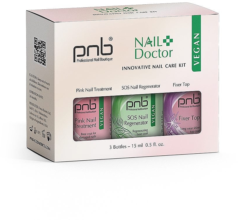 Set (Nagelüberlack 15ml + Nagelbehandlung 15ml + Nagellack-Basis 15ml) - PNB Nail Doctor Set — Bild N1