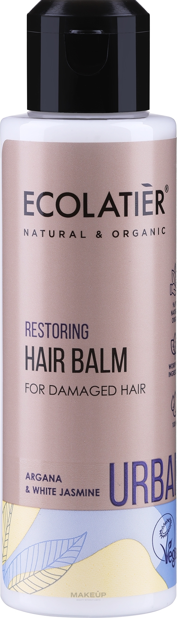 Regenerierende Haarspülung mit Argan und weißem Jasmin für strapaziertes Haar - Ecolatier Urban Hair Balm — Bild 100 ml