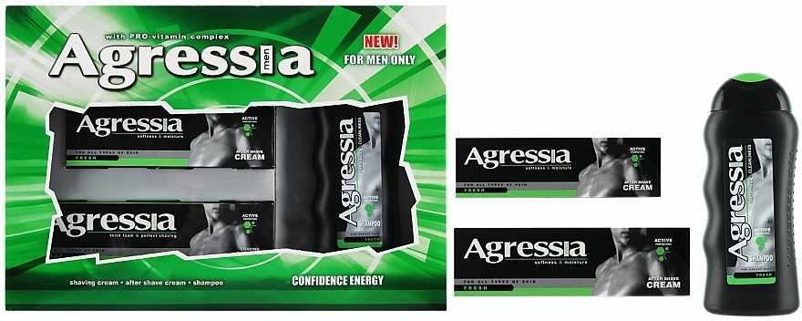 Männerpflegeset - Agressia Fresh (Rasiercreme 100ml + After Shave Balsam 75ml + Shampoo 250ml) — Bild N1