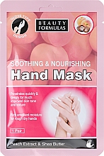 Düfte, Parfümerie und Kosmetik Beruhigende und pflegende Maske in Handschuh-Form mit Pfirsichextrakt und Sheabutter - Beauty Formulas
