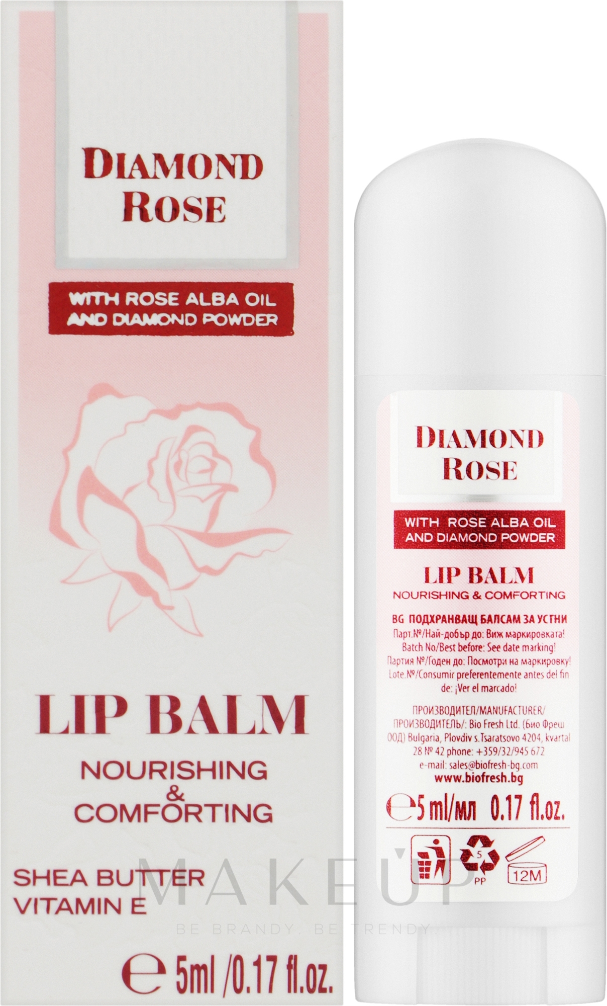 Lippenbalsam mit Rosa Alba-Öl, Sheabutter und Vitamin E - BioFresh Diamond Rose Lip Balm — Bild 5 ml