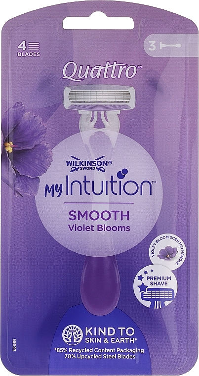 Einwegrasierer für Damen 3 St. - Wilkinson Sword My Intuition Quattro Smooth Violet Bloom — Bild N2