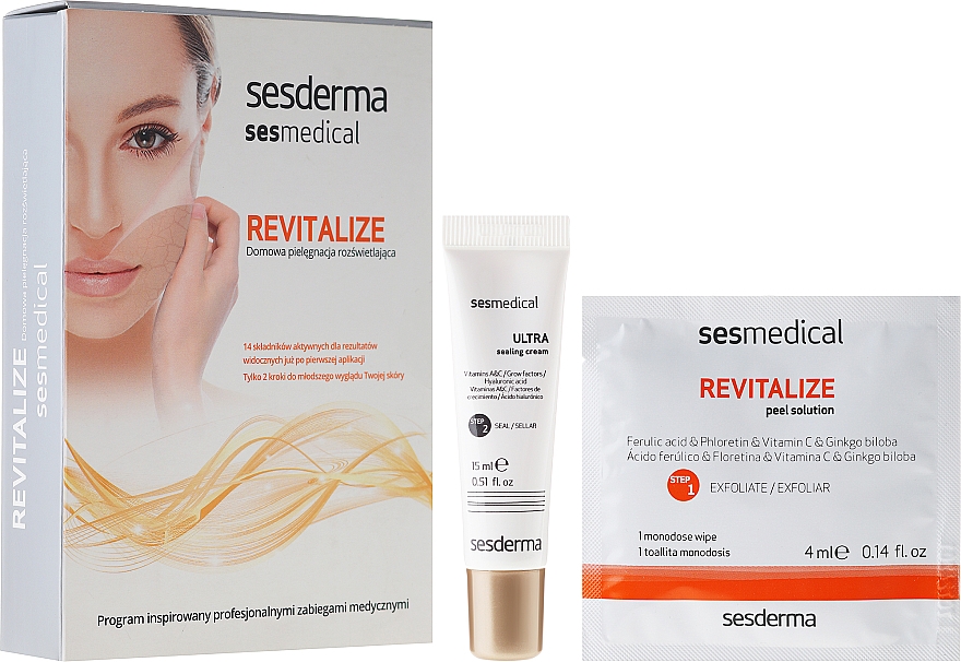 Revitalisierende Gesichtspflege - Sesderma Sesmedical Revitalize Personal Peeling Program (Ultra stärkende Creme/15ml + Peelingtücher/4x4ml) — Bild N1