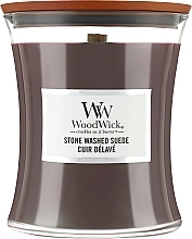 Duftkerze im Glas - WoodWick Hourglass Candle Stone Washed Suede — Bild N1